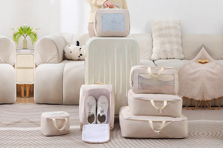 Translation missing: en.7 Set Compression Packing Cubes for Travel Luggage Organizer Bags for Travel Accessories - Khaki