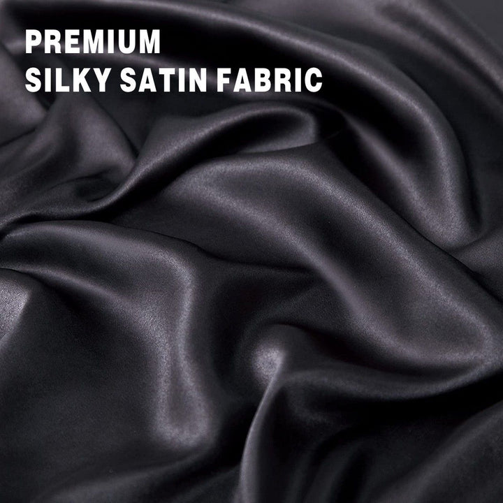 Translation missing: en.Art Silk Satin Sheet Set Hotel 4 Pieces Fitted/Flat Sheet Bedding Set-Luxury Soft Silky Sheets for Hair and Skin, Similar to Silk Bed Sheets Set 4 Pieces(Double,Black)