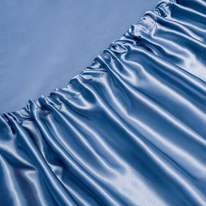 Translation missing: en.Art Silk Satin Sheet Set Hotel 4 Pieces Fitted/Flat Sheet Bedding Set-Luxury Soft Silky Sheets for Hair and Skin, Similar to Silk Bed Sheets Set 4 Pieces(Double,Ocean)