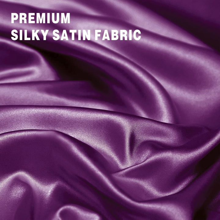 Translation missing: en.Art Silk Satin Sheet Set Hotel 4 Pieces Fitted/Flat Sheet Bedding Set-Luxury Soft Silky Sheets for Hair and Skin, Similar to Silk Bed Sheets Set 4 Pieces(Double,Purple)