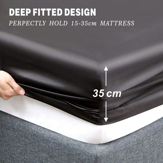 Translation missing: en.Art Silk Satin Sheet Set Hotel 4 Pieces Fitted/Flat Sheet Bedding Set-Luxury Soft Silky Sheets for Hair and Skin, Similar to Silk Bed Sheets Set 4 Pieces(King,Black)