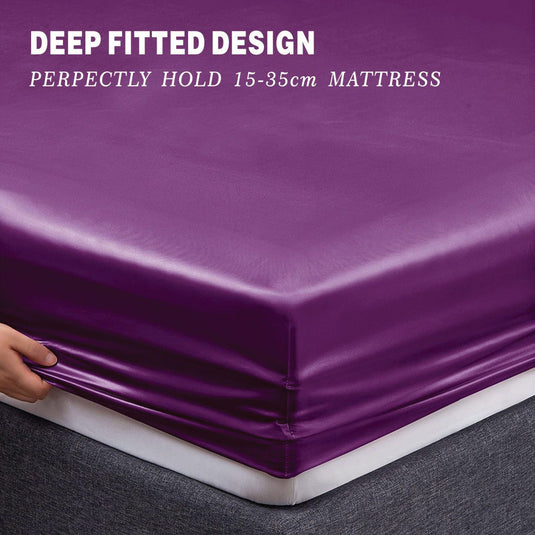Translation missing: en.Art Silk Satin Sheet Set Hotel 4 Pieces Fitted/Flat Sheet Bedding Set-Luxury Soft Silky Sheets for Hair and Skin, Similar to Silk Bed Sheets Set 4 Pieces(King,Purple)