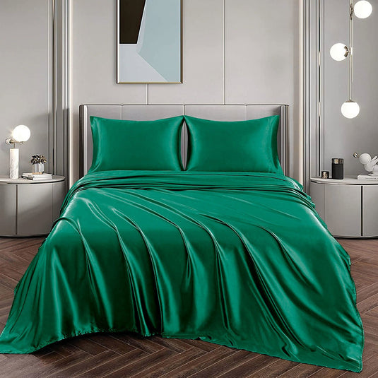 Translation missing: en.Art Silk Satin Sheet Set Hotel 3 Pieces Fitted/Flat Sheet Bedding Set-Luxury Soft Silky Sheets for Hair and Skin, Similar to Silk Bed Sheets Set 3 Pieces(King Single,Green)