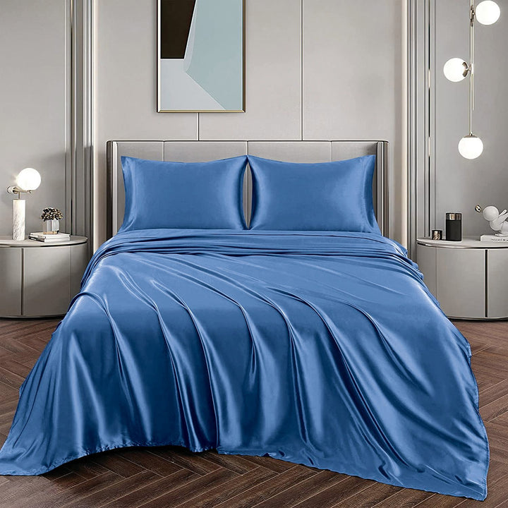Translation missing: en.Art Silk Satin Sheet Set Hotel 4 Pieces Fitted/Flat Sheet Bedding Set-Luxury Soft Silky Sheets for Hair and Skin, Similar to Silk Bed Sheets Set 4 Pieces(Queen,Ocean)