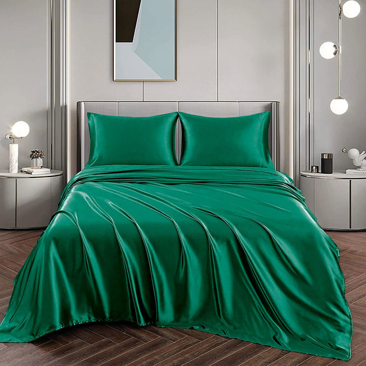 Translation missing: en.Art Silk Satin Sheet Set Hotel 4 Pieces Fitted/Flat Sheet Bedding Set-Luxury Soft Silky Sheets for Hair and Skin, Similar to Silk Bed Sheets Set 4 Pieces(Queen,Green)