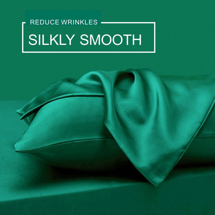 Translation missing: en.Art Silk Satin Sheet Set Hotel 4 Pieces Fitted/Flat Sheet Bedding Set-Luxury Soft Silky Sheets for Hair and Skin, Similar to Silk Bed Sheets Set 4 Pieces(Queen,Green)