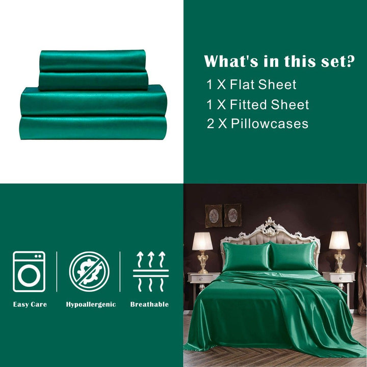 Translation missing: en.Art Silk Satin Sheet Set Hotel 4 Pieces Fitted/Flat Sheet Bedding Set-Luxury Soft Silky Sheets for Hair and Skin, Similar to Silk Bed Sheets Set 4 Pieces(Queen,Green)