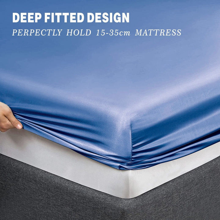 Translation missing: en.Art Silk Satin Sheet Set Hotel 4 Pieces Fitted/Flat Sheet Bedding Set-Luxury Soft Silky Sheets for Hair and Skin, Similar to Silk Bed Sheets Set 4 Pieces(Super King,Ocean)