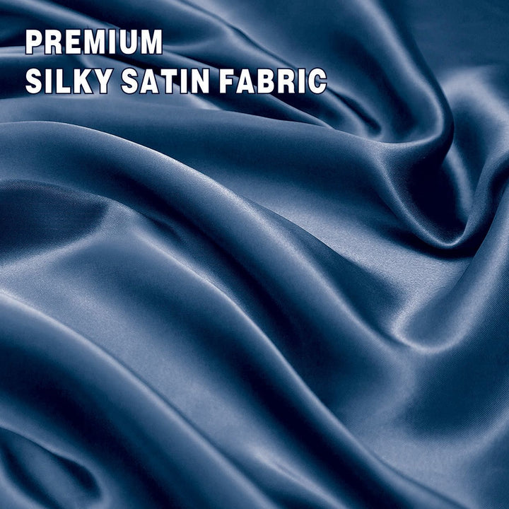 Translation missing: en.Art Silk Satin Sheet Set Hotel 4 Pieces Fitted/Flat Sheet Bedding Set-Luxury Soft Silky Sheets for Hair and Skin, Similar to Silk Bed Sheets Set 4 Pieces(Super King,Navy)