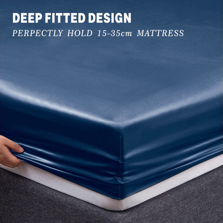 Translation missing: en.Art Silk Satin Sheet Set Hotel 4 Pieces Fitted/Flat Sheet Bedding Set-Luxury Soft Silky Sheets for Hair and Skin, Similar to Silk Bed Sheets Set 4 Pieces(Super King,Navy)