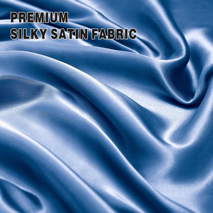 Translation missing: en.Art Silk Satin Sheet Set Hotel 4 Pieces Fitted/Flat Sheet Bedding Set-Luxury Soft Silky Sheets for Hair and Skin, Similar to Silk Bed Sheets Set 4 Pieces(Double,Ocean)