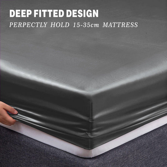 Translation missing: en.Art Silk Satin Sheet Set Hotel 4 Pieces Fitted/Flat Sheet Bedding Set-Luxury Soft Silky Sheets for Hair and Skin, Similar to Silk Bed Sheets Set 4 Pieces(Double,Grey)