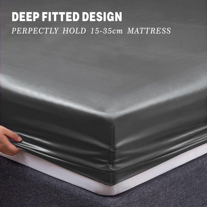 Translation missing: en.Art Silk Satin Sheet Set Hotel 4 Pieces Fitted/Flat Sheet Bedding Set-Luxury Soft Silky Sheets for Hair and Skin, Similar to Silk Bed Sheets Set 4 Pieces(Double,Grey)