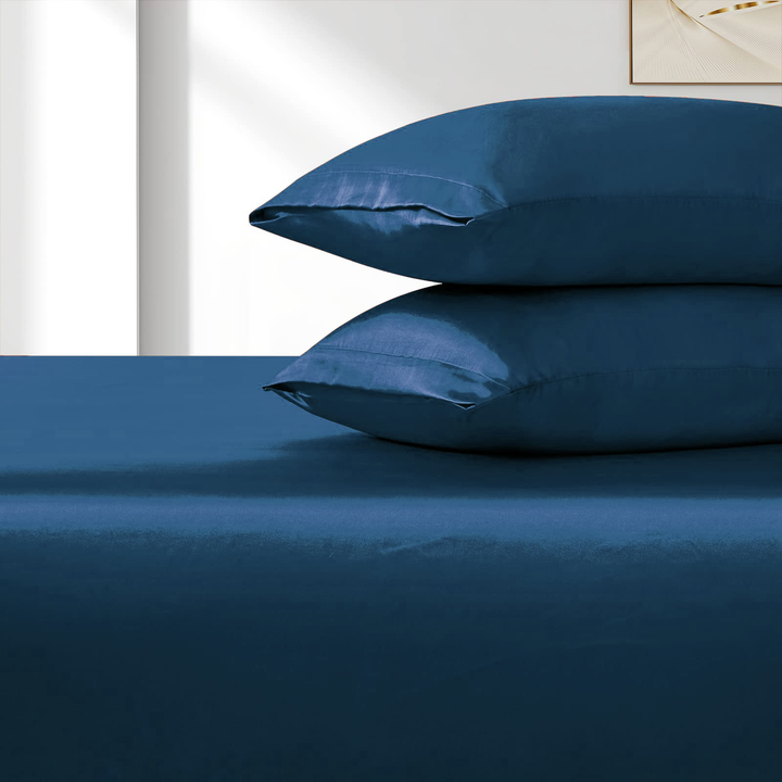 Translation missing: en.Satin Fitted Sheet Set Hotel 3 Pieces Fitted Sheet with Pillowcase, Art Silk Bedding Set-Luxury Soft Silky Sheets for Hair and Skin, Similar to Silk Fitted Sheets Set 3 Pieces(King,Navy)