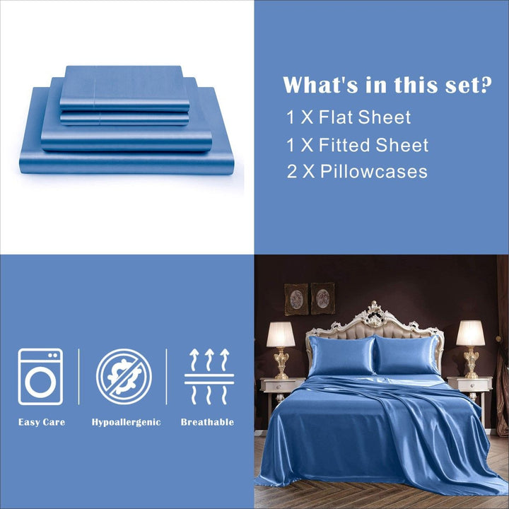 Translation missing: en.Art Silk Satin Sheet Set Hotel 4 Pieces Fitted/Flat Sheet Bedding Set-Luxury Soft Silky Sheets for Hair and Skin, Similar to Silk Bed Sheets Set 4 Pieces(King,Ocean)