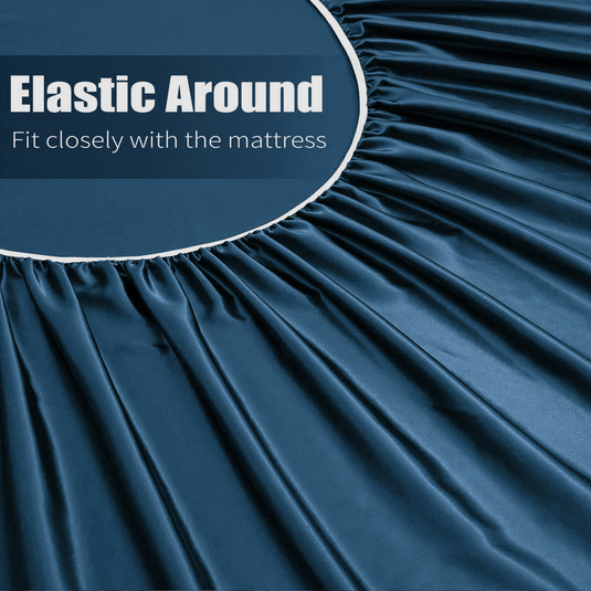 Translation missing: en.Satin Fitted Sheet Set Hotel 3 Pieces Fitted Sheet with Pillowcase, Art Silk Bedding Set-Luxury Soft Silky Sheets for Hair and Skin, Similar to Silk Fitted Sheets Set 3 Pieces(Queen,Navy)