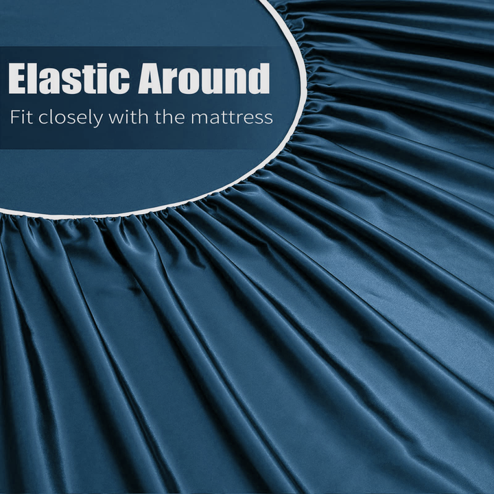 Translation missing: en.Satin Fitted Sheet Set Hotel 3 Pieces Fitted Sheet with Pillowcase, Art Silk Bedding Set-Luxury Soft Silky Sheets for Hair and Skin, Similar to Silk Fitted Sheets Set 3 Pieces(Queen,Navy)