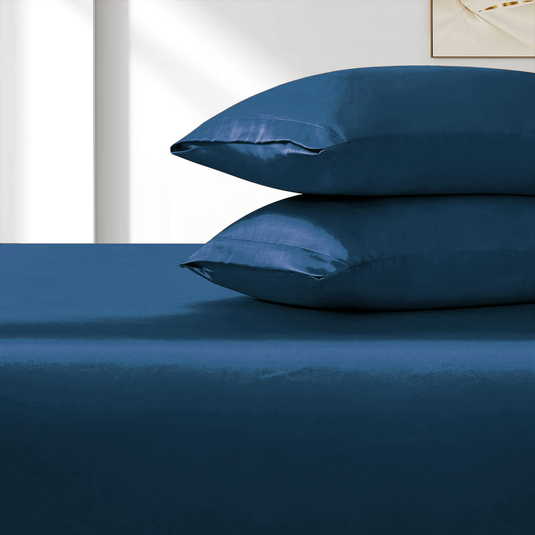 Translation missing: en.Satin Fitted Sheet Set Hotel 3 Pieces Fitted Sheet with Pillowcase, Art Silk Bedding Set-Luxury Soft Silky Sheets for Hair and Skin, Similar to Silk Fitted Sheets Set 3 Pieces(Queen,Navy)