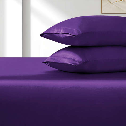 Translation missing: en.Satin Fitted Sheet Set Hotel 3 Pieces Fitted Sheet with Pillowcase, Art Silk Bedding Set-Luxury Soft Silky Sheets for Hair and Skin, Similar to Silk Fitted Sheets Set 3 Pieces(Queen,Purple)