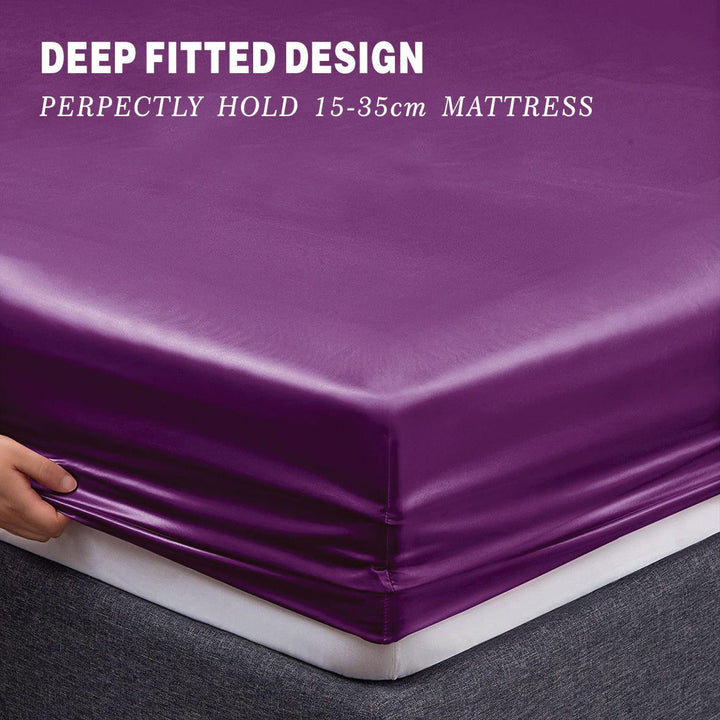 Translation missing: en.Art Silk Satin Sheet Set Hotel 4 Pieces Fitted/Flat Sheet Bedding Set-Luxury Soft Silky Sheets for Hair and Skin, Similar to Silk Bed Sheets Set 4 Pieces(Queen,Purple)