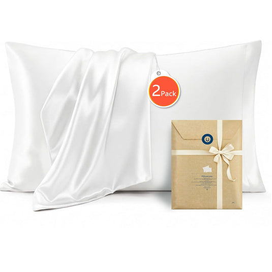 Translation missing: en.Silk Pillowcase for Hair and Skin Mulberry Silk Pillowcase Soft Breathable Smooth Both Sided Natural Silk Pillowcase with Envelope pocket Beauty Sleep Silk Pillow Case for Gift (2 Pack, Standard, White)