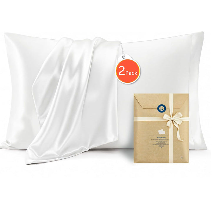 Translation missing: en.Silk Pillowcase for Hair and Skin Mulberry Silk Pillowcase Soft Breathable Smooth Both Sided Natural Silk Pillowcase with Envelope pocket Beauty Sleep Silk Pillow Case for Gift (2 Pack, Standard, White)