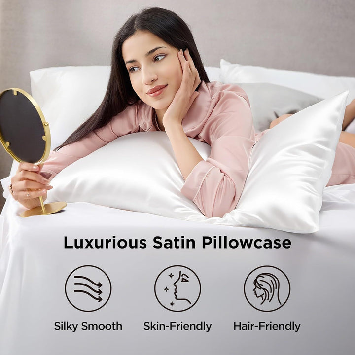 Translation missing: en.Silk Pillowcase for Hair and Skin Mulberry Silk Pillowcase Soft Breathable Smooth Both Sided Natural Silk Pillowcase with Envelope pocket Beauty Sleep Silk Pillow Case for Gift (2 Pack, Standard, White)