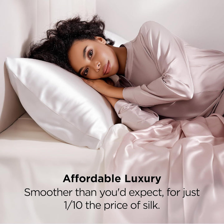 Translation missing: en.Silk Pillowcase for Hair and Skin Mulberry Silk Pillowcase Soft Breathable Smooth Both Sided Natural Silk Pillowcase with Envelope pocket Beauty Sleep Silk Pillow Case for Gift (2 Pack, Standard, White)