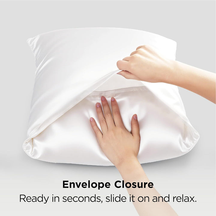Translation missing: en.Silk Pillowcase for Hair and Skin Mulberry Silk Pillowcase Soft Breathable Smooth Both Sided Natural Silk Pillowcase with Envelope pocket Beauty Sleep Silk Pillow Case for Gift (2 Pack, Standard, White)