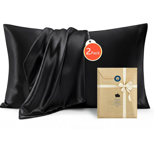 Translation missing: en.Silk Pillowcase for Hair and Skin Mulberry Silk Pillowcase Soft Breathable Smooth Both Sided Natural Silk Pillowcase with Envelope pocket Beauty Sleep Silk Pillow Case for Gift (2 Pack, Standard, Black)