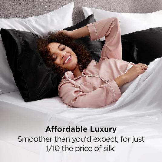 Translation missing: en.Silk Pillowcase for Hair and Skin Mulberry Silk Pillowcase Soft Breathable Smooth Both Sided Natural Silk Pillowcase with Envelope pocket Beauty Sleep Silk Pillow Case for Gift (2 Pack, Standard, Black)
