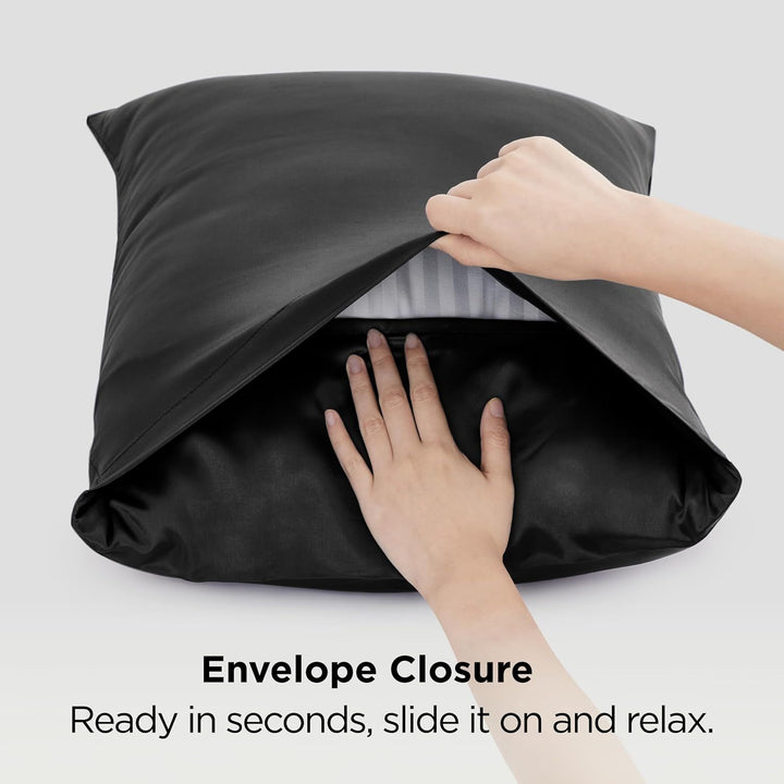 Translation missing: en.Silk Pillowcase for Hair and Skin Mulberry Silk Pillowcase Soft Breathable Smooth Both Sided Natural Silk Pillowcase with Envelope pocket Beauty Sleep Silk Pillow Case for Gift (2 Pack, Standard, Black)