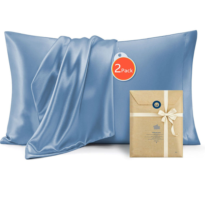 Translation missing: en.Silk Pillowcase for Hair and Skin Mulberry Silk Pillowcase Soft Breathable Smooth Both Sided Natural Silk Pillowcase with Envelope pocket Beauty Sleep Silk Pillow Case for Gift (2 Pack, Standard, Sea Blue)