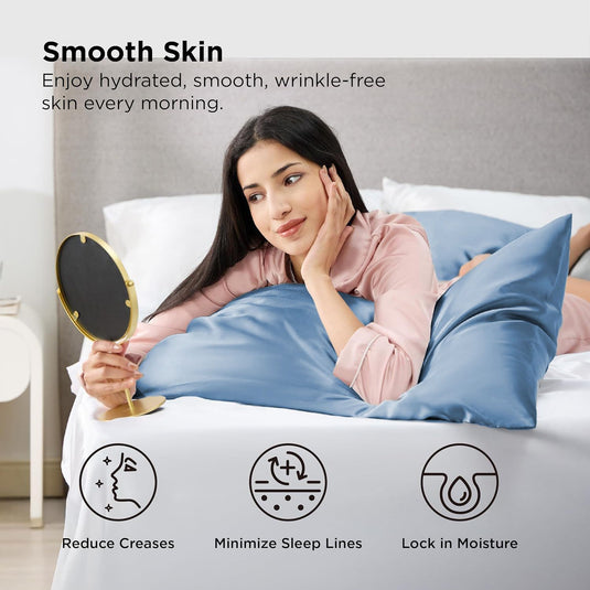 Translation missing: en.Silk Pillowcase for Hair and Skin Mulberry Silk Pillowcase Soft Breathable Smooth Both Sided Natural Silk Pillowcase with Envelope pocket Beauty Sleep Silk Pillow Case for Gift (2 Pack, Standard, Sea Blue)