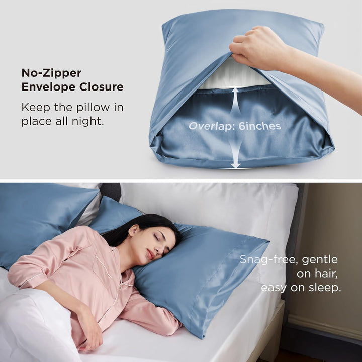 Translation missing: en.Silk Pillowcase for Hair and Skin Mulberry Silk Pillowcase Soft Breathable Smooth Both Sided Natural Silk Pillowcase with Envelope pocket Beauty Sleep Silk Pillow Case for Gift (2 Pack, Standard, Sea Blue)