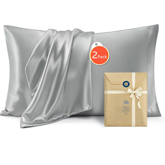 Translation missing: en.Silk Pillowcase for Hair and Skin Mulberry Silk Pillowcase Soft Breathable Smooth Both Sided Natural Silk Pillowcase with Envelope pocket Beauty Sleep Silk Pillow Case for Gift (2 Pack, Standard, Grey)