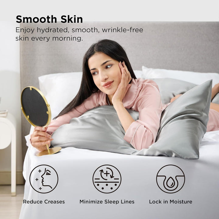 Translation missing: en.Silk Pillowcase for Hair and Skin Mulberry Silk Pillowcase Soft Breathable Smooth Both Sided Natural Silk Pillowcase with Envelope pocket Beauty Sleep Silk Pillow Case for Gift (2 Pack, Standard, Grey)