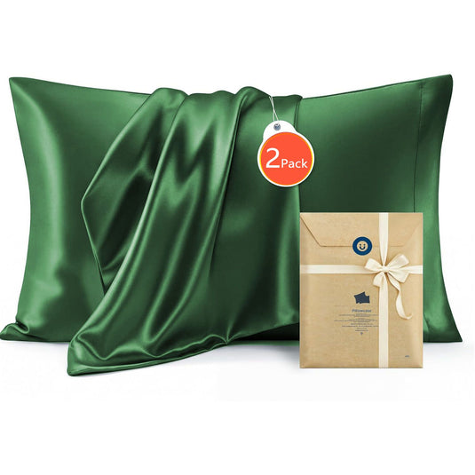 Translation missing: en.Silk Pillowcase for Hair and Skin Mulberry Silk Pillowcase Soft Breathable Smooth Both Sided Natural Silk Pillowcase with Envelope pocket Beauty Sleep Silk Pillow Case for Gift (2 Pack, Standard, Green)
