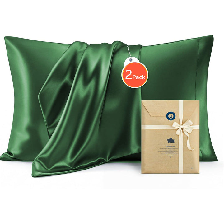 Translation missing: en.Silk Pillowcase for Hair and Skin Mulberry Silk Pillowcase Soft Breathable Smooth Both Sided Natural Silk Pillowcase with Envelope pocket Beauty Sleep Silk Pillow Case for Gift (2 Pack, Standard, Green)