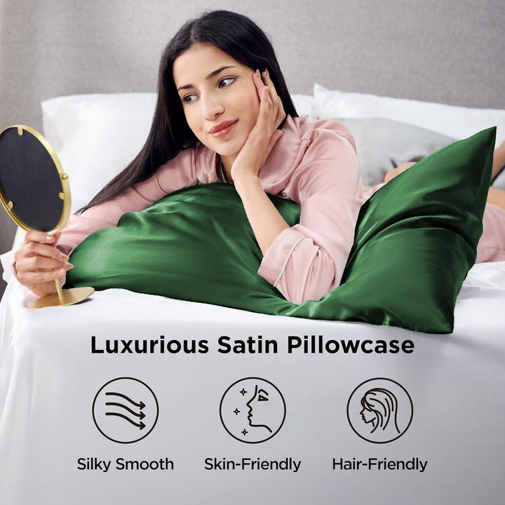 Translation missing: en.Silk Pillowcase for Hair and Skin Mulberry Silk Pillowcase Soft Breathable Smooth Both Sided Natural Silk Pillowcase with Envelope pocket Beauty Sleep Silk Pillow Case for Gift (2 Pack, Standard, Green)