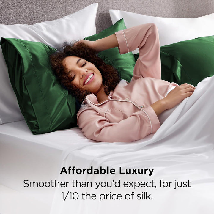 Translation missing: en.Silk Pillowcase for Hair and Skin Mulberry Silk Pillowcase Soft Breathable Smooth Both Sided Natural Silk Pillowcase with Envelope pocket Beauty Sleep Silk Pillow Case for Gift (2 Pack, Standard, Green)