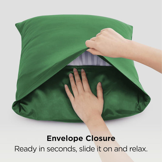 Translation missing: en.Silk Pillowcase for Hair and Skin Mulberry Silk Pillowcase Soft Breathable Smooth Both Sided Natural Silk Pillowcase with Envelope pocket Beauty Sleep Silk Pillow Case for Gift (2 Pack, Standard, Green)
