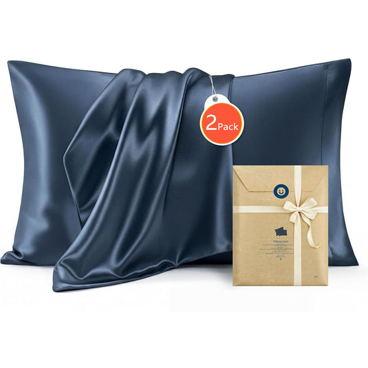 Translation missing: en.Silk Pillowcase for Hair and Skin Mulberry Silk Pillowcase Soft Breathable Smooth Both Sided Natural Silk Pillowcase with Envelope pocket Beauty Sleep Silk Pillow Case for Gift (2 Pack, Standard, Navy)
