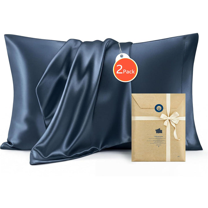Translation missing: en.Silk Pillowcase for Hair and Skin Mulberry Silk Pillowcase Soft Breathable Smooth Both Sided Natural Silk Pillowcase with Envelope pocket Beauty Sleep Silk Pillow Case for Gift (2 Pack, Standard, Navy)