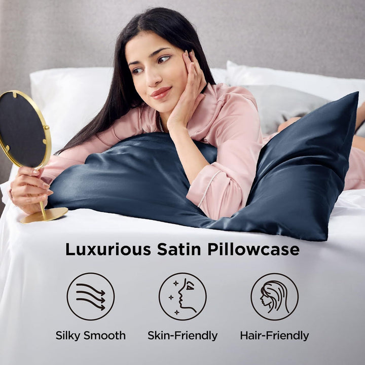 Translation missing: en.Silk Pillowcase for Hair and Skin Mulberry Silk Pillowcase Soft Breathable Smooth Both Sided Natural Silk Pillowcase with Envelope pocket Beauty Sleep Silk Pillow Case for Gift (2 Pack, Standard, Navy)