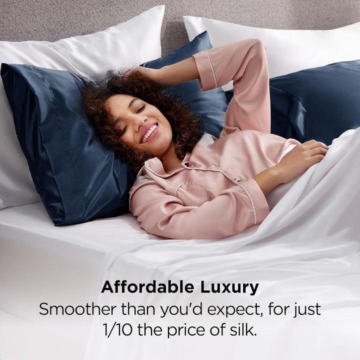 Translation missing: en.Silk Pillowcase for Hair and Skin Mulberry Silk Pillowcase Soft Breathable Smooth Both Sided Natural Silk Pillowcase with Envelope pocket Beauty Sleep Silk Pillow Case for Gift (2 Pack, Standard, Navy)