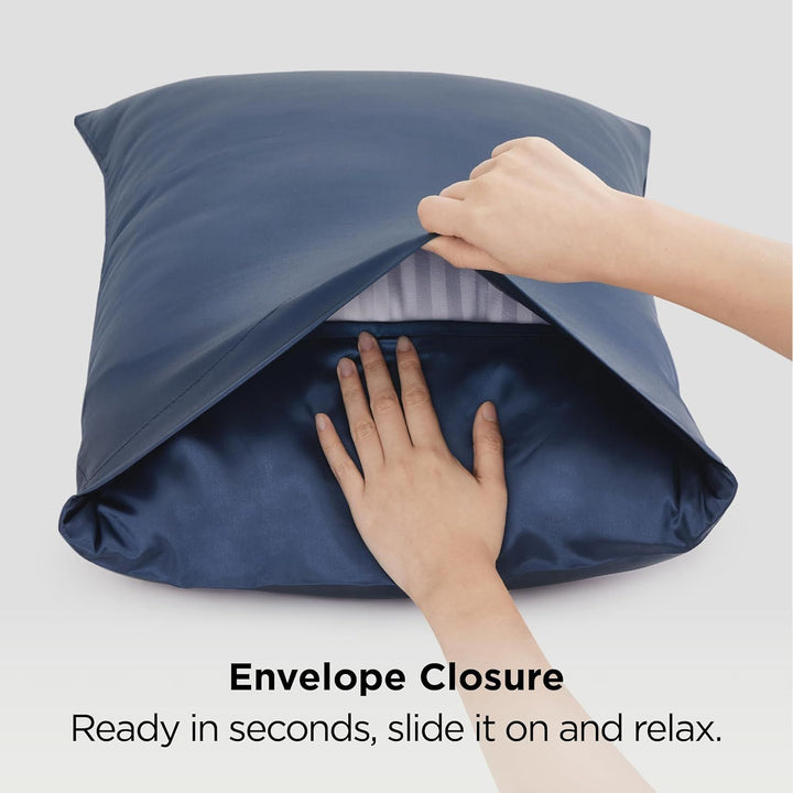 Translation missing: en.Silk Pillowcase for Hair and Skin Mulberry Silk Pillowcase Soft Breathable Smooth Both Sided Natural Silk Pillowcase with Envelope pocket Beauty Sleep Silk Pillow Case for Gift (2 Pack, Standard, Navy)