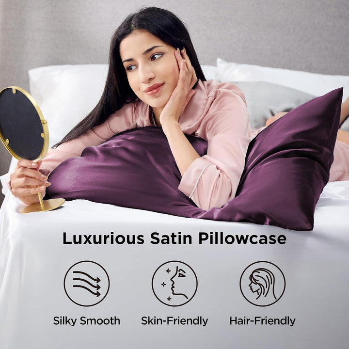 Translation missing: en.Silk Pillowcase for Hair and Skin Mulberry Silk Pillowcase Soft Breathable Smooth Both Sided Natural Silk Pillowcase with Envelope pocket Beauty Sleep Silk Pillow Case for Gift (2 Pack, Standard, Purple)