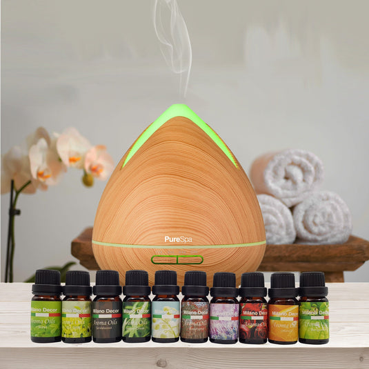 Translation missing: en.Purespa Diffuser Set With 10 Pack Diffuser Oils Humidifier Aromatherapy - Light Wood