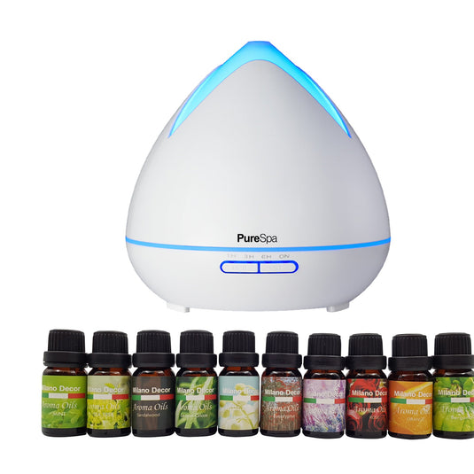 Translation missing: en.Purespa Diffuser Set With 10 Pack Diffuser Oils Humidifier Aromatherapy - White